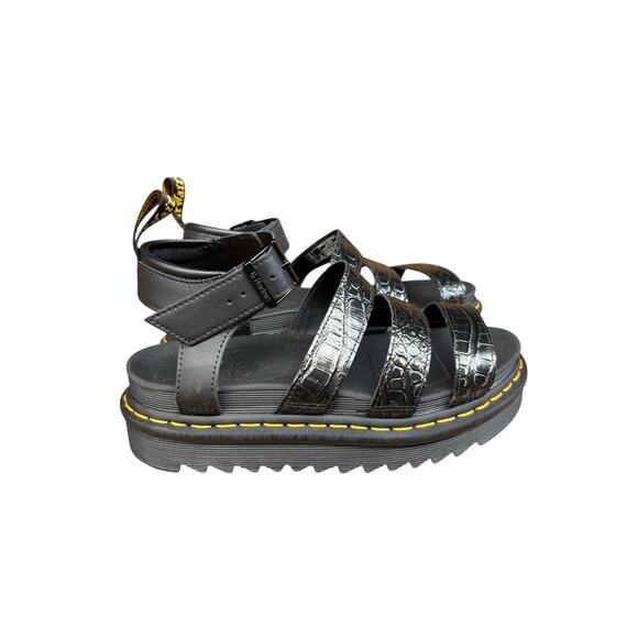 NWOT Dr. Marten's Blair Wild Croc Leather Embossed Gunmetal Strappy Sandal - 8 - Picture 3 of 9